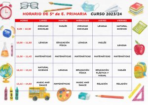 HORARIO DE CLASES 2023-24 PRI 5º